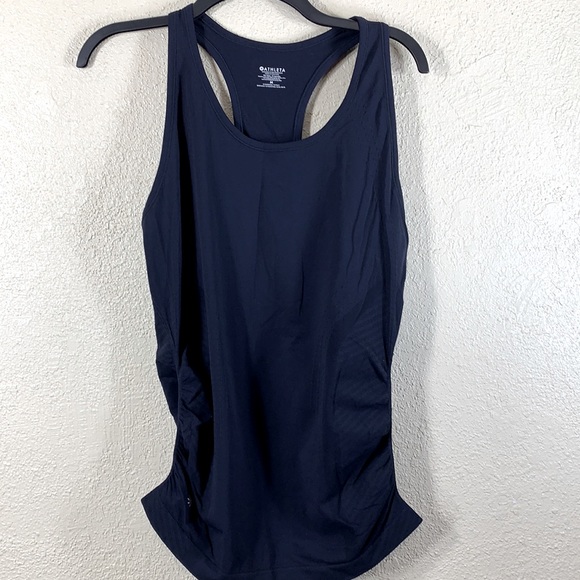 Athleta Tops - Athleta Navy Blue M Athletic Tank Top Maternity Ruched Sides Stretchy Pull Over